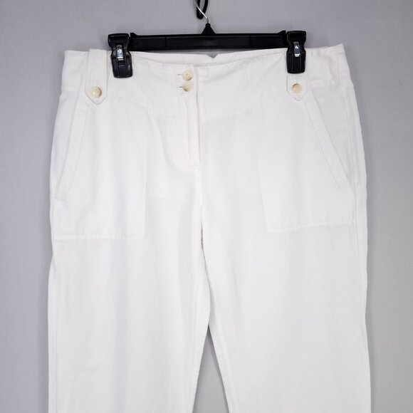 Theory Crop Linen Blend Trousers Women’s Size 10 White Beachy Boho Coastal - Picture 3 of 13